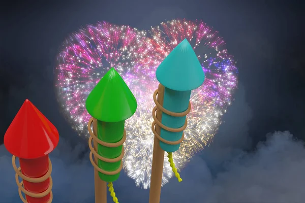 A tűzijáték színes tűzijáték elleni rakéták — Stock Fotó