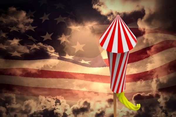 Ракета для фейерверков против американского флага — стоковое фото