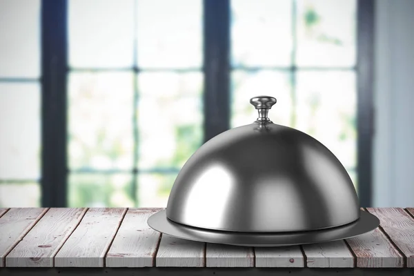 Serving platter on wooden table — Stock Photo, Image