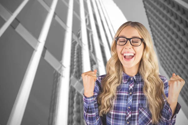 Gorgeous blonde hipster celebrating success — Stock Photo, Image