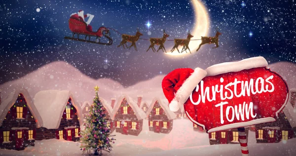 Санта-Клаус катается на санках во время Рождества — стоковое фото