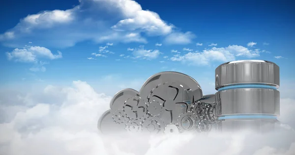 Hard drive symbol with mechanical cloud — Stock Photo, Image