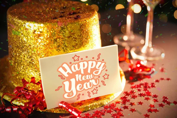 Šťastný nový rok karta na Zlatá čepice — Stock fotografie
