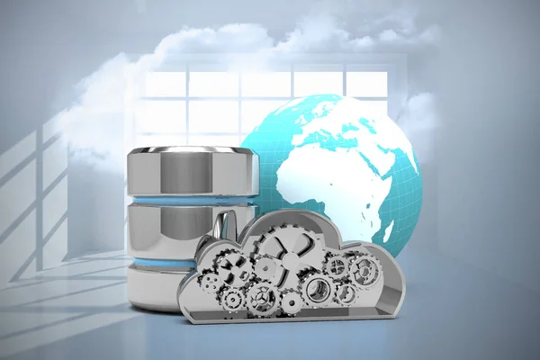 Databas serverikonen med metallic moln — Stockfoto