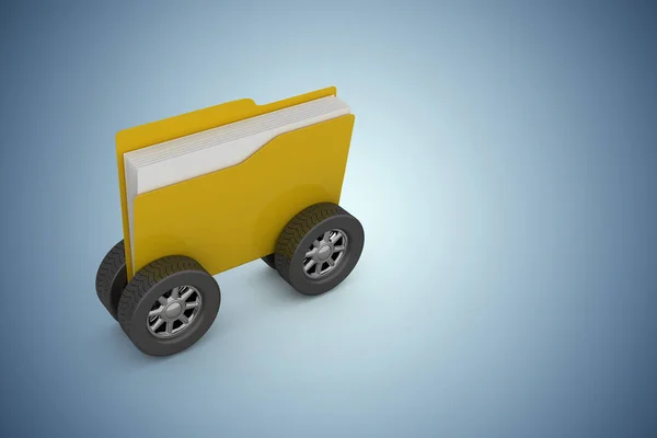 Folder with wheels against purple — Stock Photo, Image