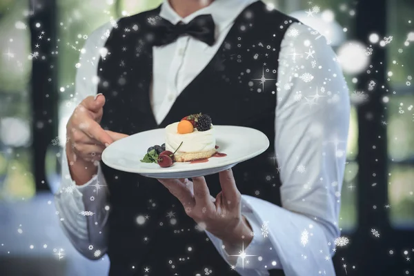 Servitrice bedrift plade med dessert - Stock-foto