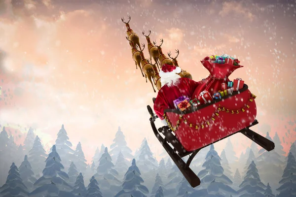 Santa Claus riding on sled during Christmas — Stock Photo, Image