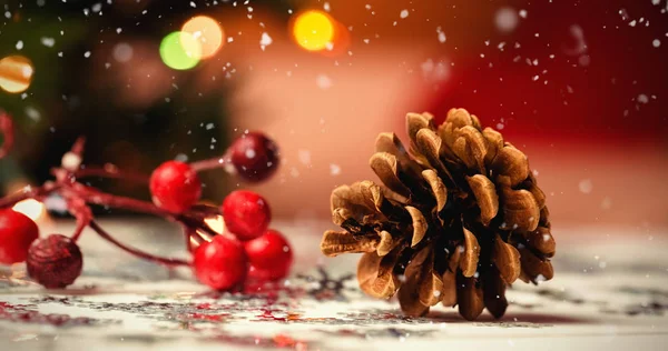 Christmas ornaments on wooden table — Stock Photo, Image