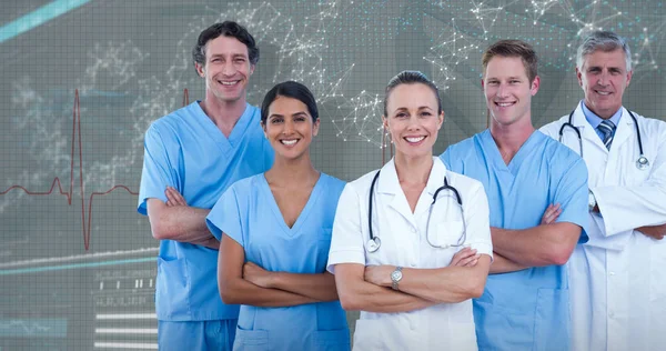 Composite image of portrait of confident doctors and surgeons — Stock Photo, Image