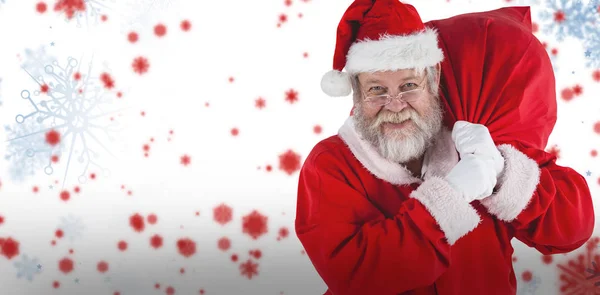 Santa claus christmas zak houden — Stockfoto