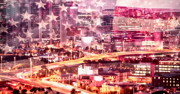 USA  flag on city background — Stock Photo, Image