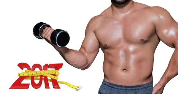 Bir vücut geliştirmeci dumbbell ile orta bölümünde — Stok fotoğraf