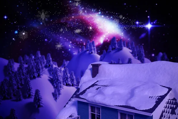 Сніговий покритий дах будинку — стокове фото