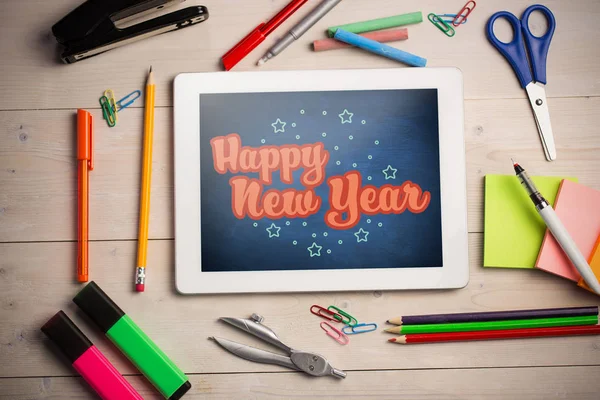 Gelukkig nieuw jaar op digitale Tablet PC — Stockfoto