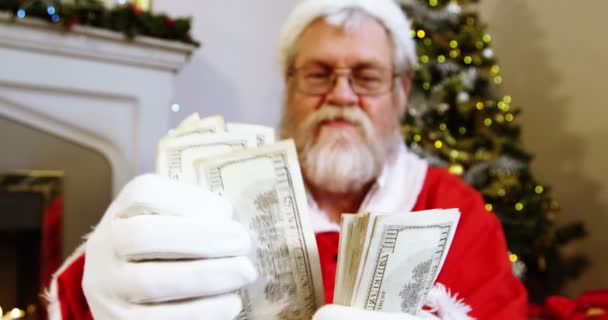 Santa claus contando notas de moeda — Vídeo de Stock