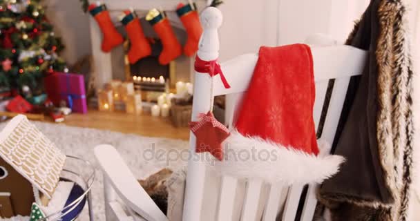 Santa hat and christmas decoration — Stock Video