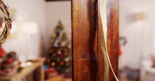 Vánoční věnec grapevine s mašlí — Stock video