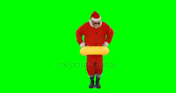 Santa claus geplakt in opblaasbare buis — Stockvideo