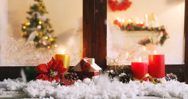 Christmas decorations on fake snow — Stock Video