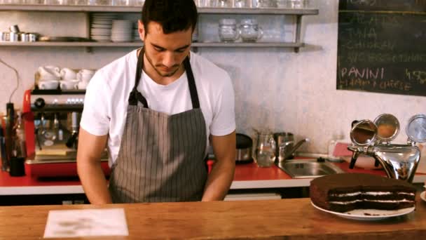 Portrait of smiling waiter — Stock Video