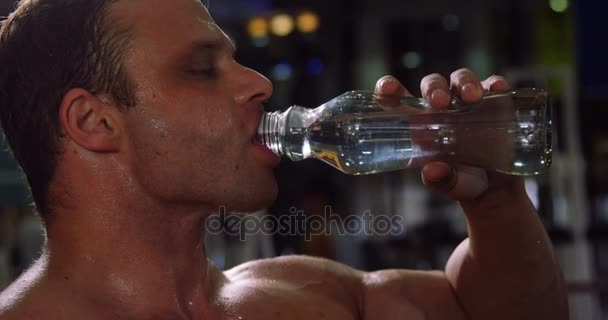 Muscular man drinking water — Stock Video