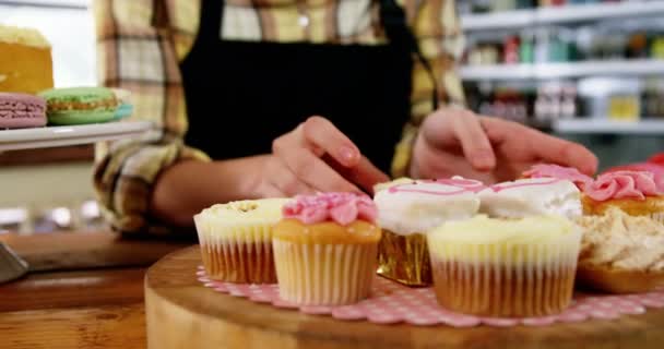 Camarera de pie en el mostrador — Vídeos de Stock