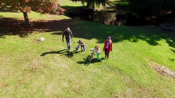 Familie geht im Park spazieren — Stockvideo