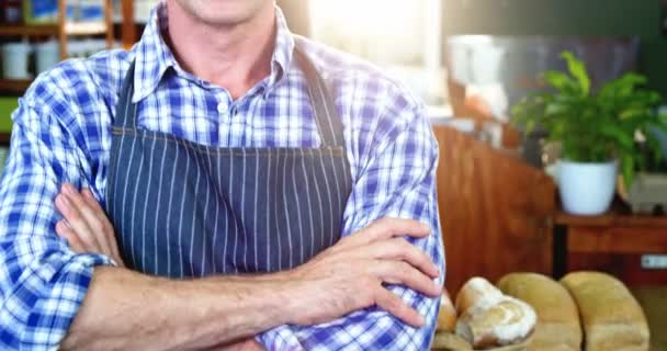 Mannelijke personeel staan met zijn handen gekruist — Stockvideo