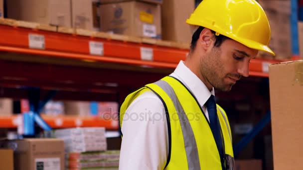 Supervisor mirando stock de inventario — Vídeo de stock