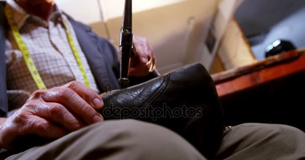 Zapatero martillando un zapato — Vídeos de Stock