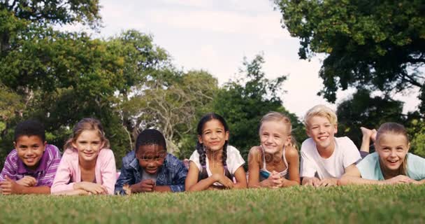 Kinderen liggen op gras — Stockvideo