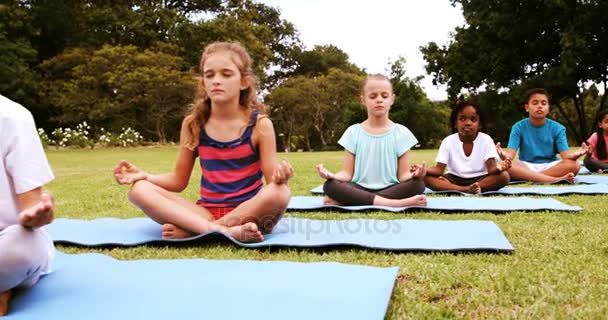 Children performing yoga — Stock Video
