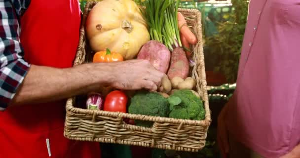 Mannelijke personeel helpen een vrouw — Stockvideo