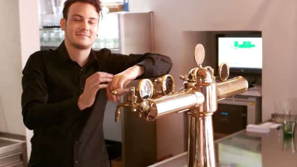Barman, stojící na baru — Stock video