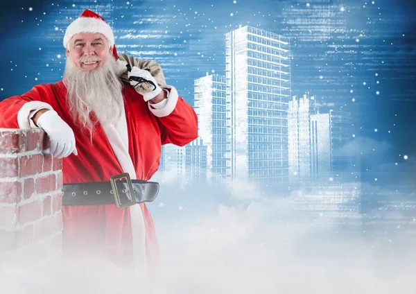 Happy santa claus leaning on a wall — Stock Photo, Image