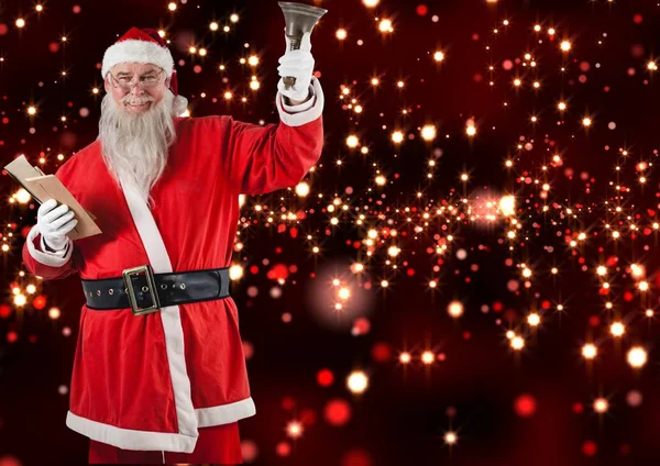 Santa claus drží obklopí a vánoční zvonek — Stock fotografie