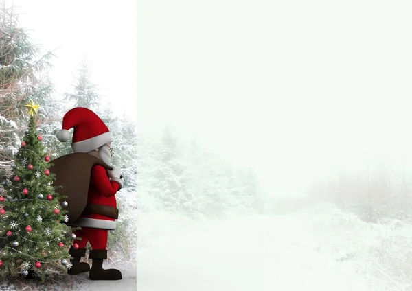 Figurinha de Papai Noel de pé com saco de presente — Fotografia de Stock