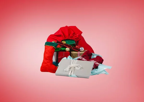 圣诞礼物的圣诞老人袋 — 图库照片