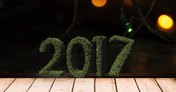 2017 en hierba sobre tabla de madera — Foto de Stock