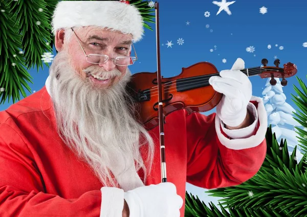 Fröhlicher Weihnachtsmann spielt Geige — Stockfoto