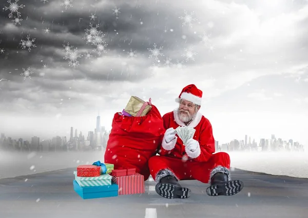 Santa claus with currency notes — Stock Photo, Image