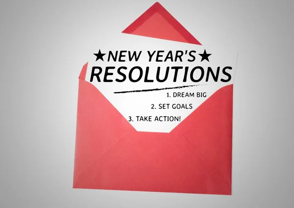 Objetivos de resolución de año nuevo en sobre rojo — Foto de Stock