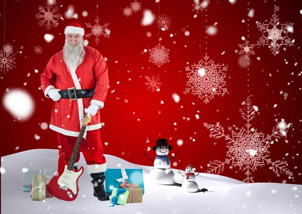 Babbo Natale che tiene la chitarra nella neve — Foto Stock