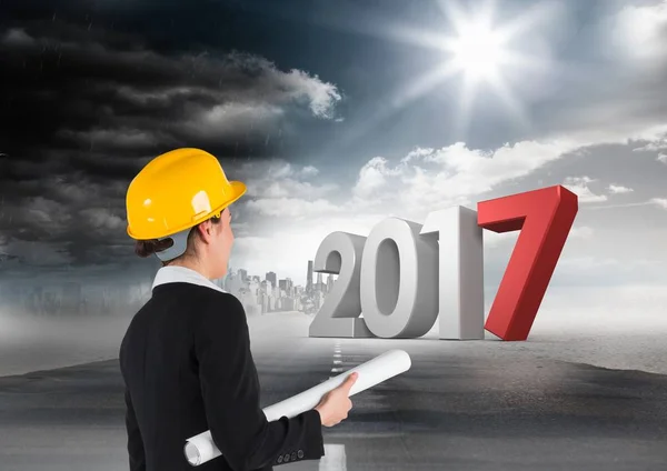 2017 mot av en ingenjör och road — Stockfoto