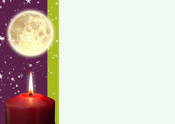 Зажжённая свеча и полная луна — стоковое фото
