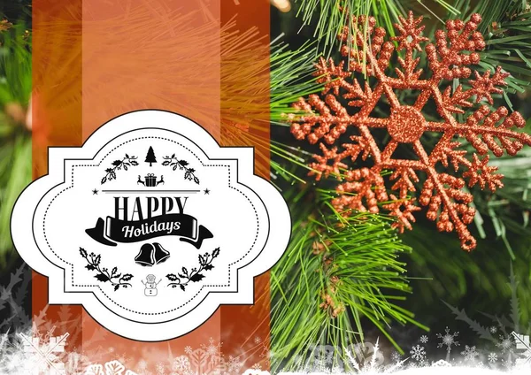 Happy holidays meddelande mot juldekoration — Stockfoto
