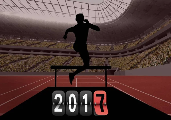 Imagine compozită a anului 2017 cu silueta unui atlet — Fotografie, imagine de stoc