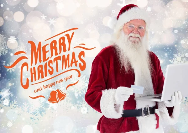 Санта Клаус делает онлайн покупки с ноутбука — стоковое фото