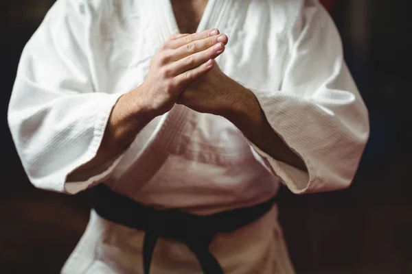 Karate player performing karate stance — Stock Photo, Image