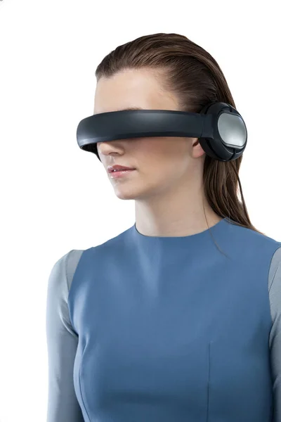 Nő használ virtuális valóság headset — Stock Fotó